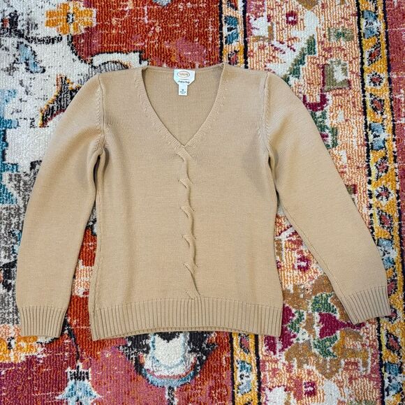 Talbots Tan V-Neck Cashmere & Wool Sweater Timeless Knit Design - Picture 1 of 7